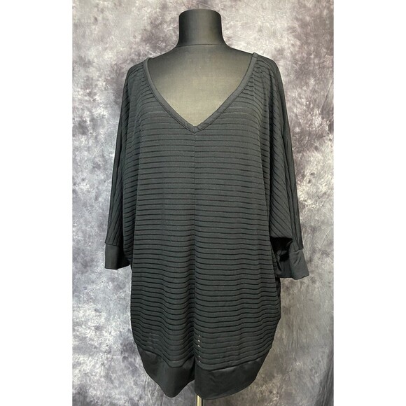Lane Bryant Tops - Lane Bryant Plus 26/28 Black Textured Semi Sheer Dolman Sleeve Keyhole Knit Top